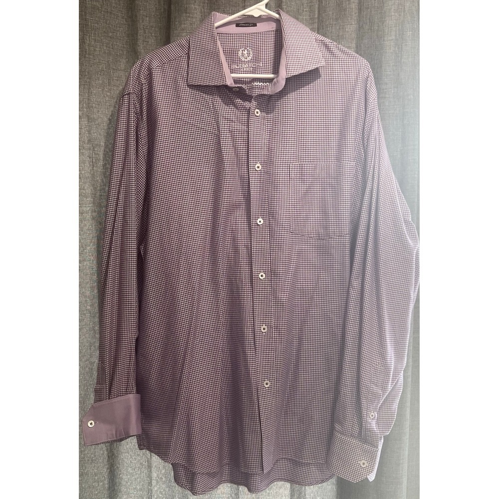 Bugatchi Uomo Classic Fit Mens Button Up Long Cuff Sleeve Purple/White pattrn2X